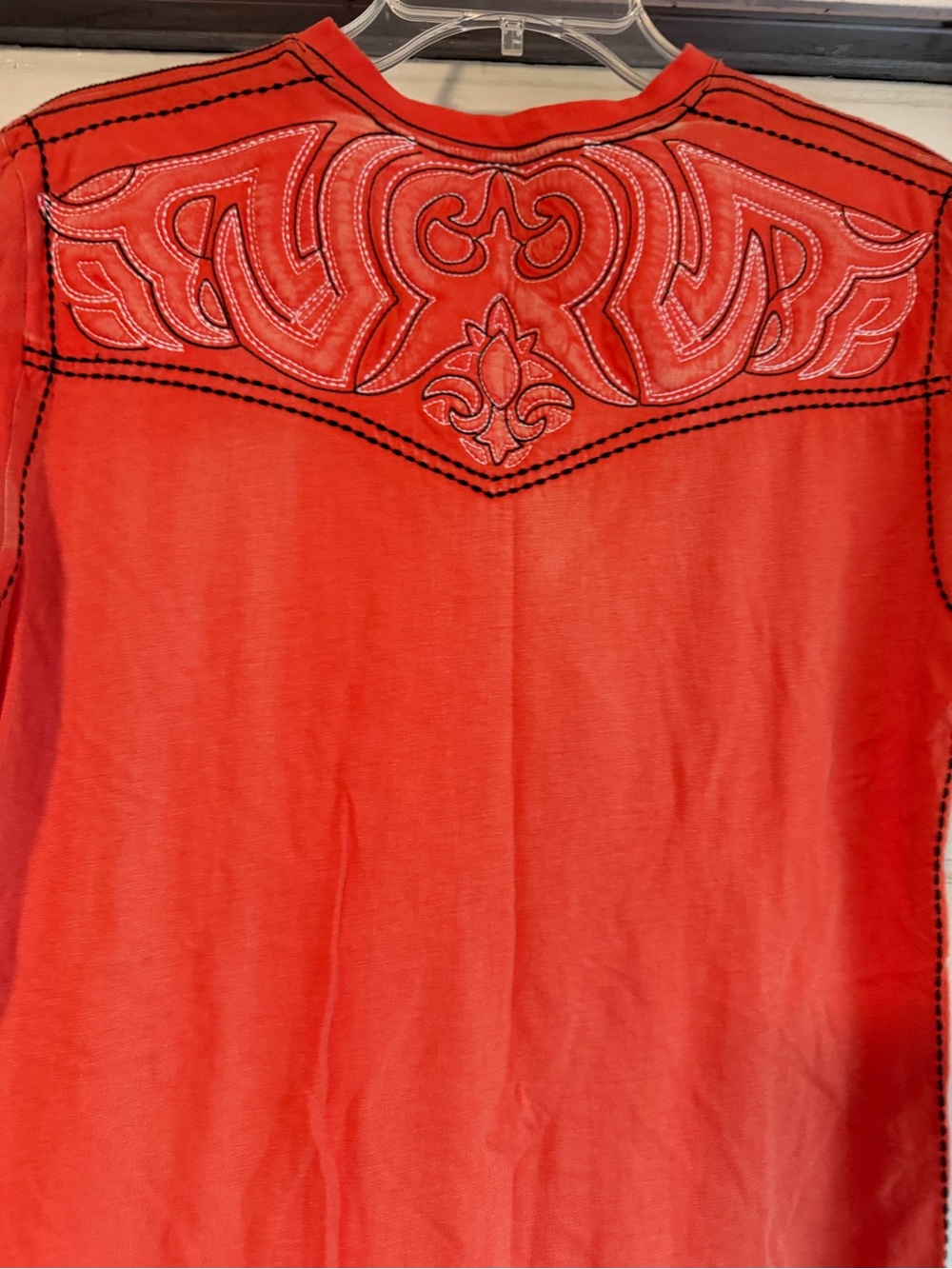 Orange Embroidered Western-Style Shirt